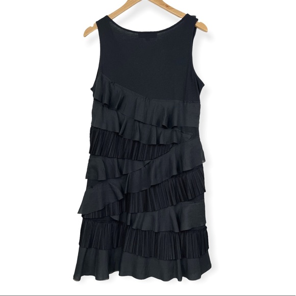 LOFT Black Tiered Ruffle Sleeveless Mini Dress V Neck Medium - Picture 4 of 11